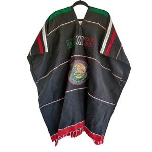 Handmade Hand Woven Wool Serape Poncho Mexico Emblem Embroidered 38"x38"